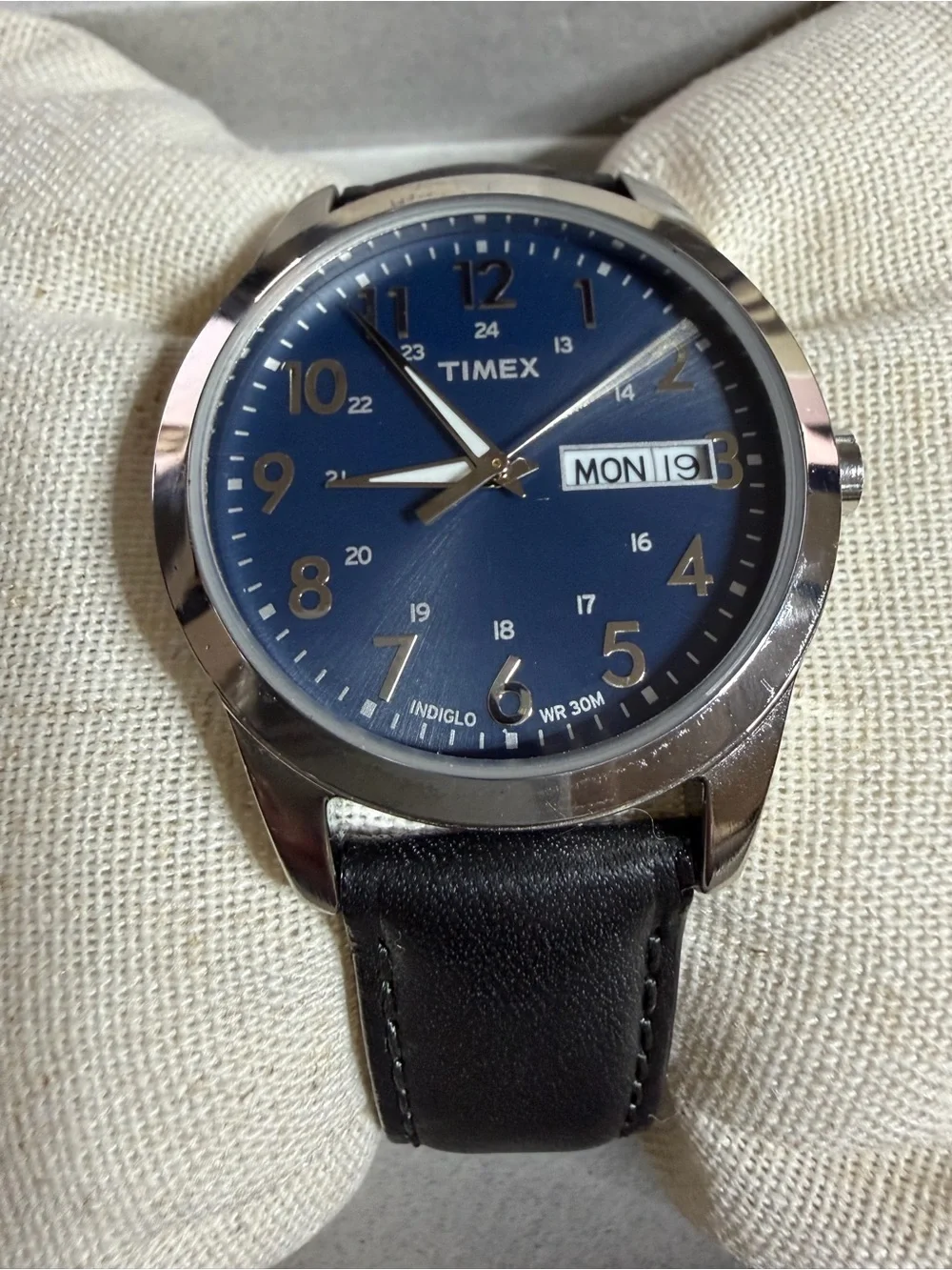 Timex Men's Blue Dial Leather Strap Watch